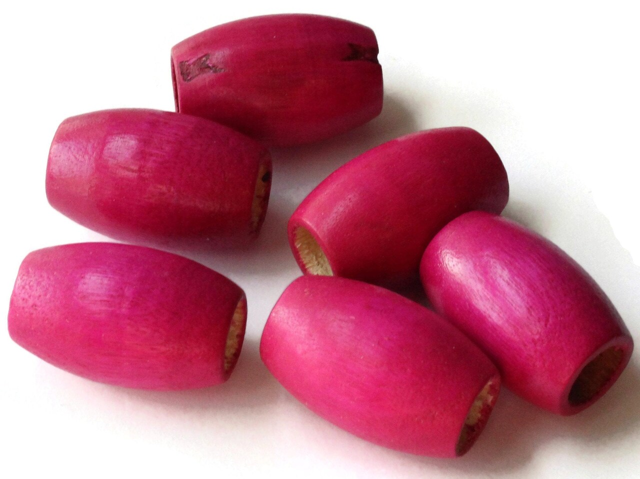 6 30mm Pink Wood Barrel Beads Large Hole Macrame Beads